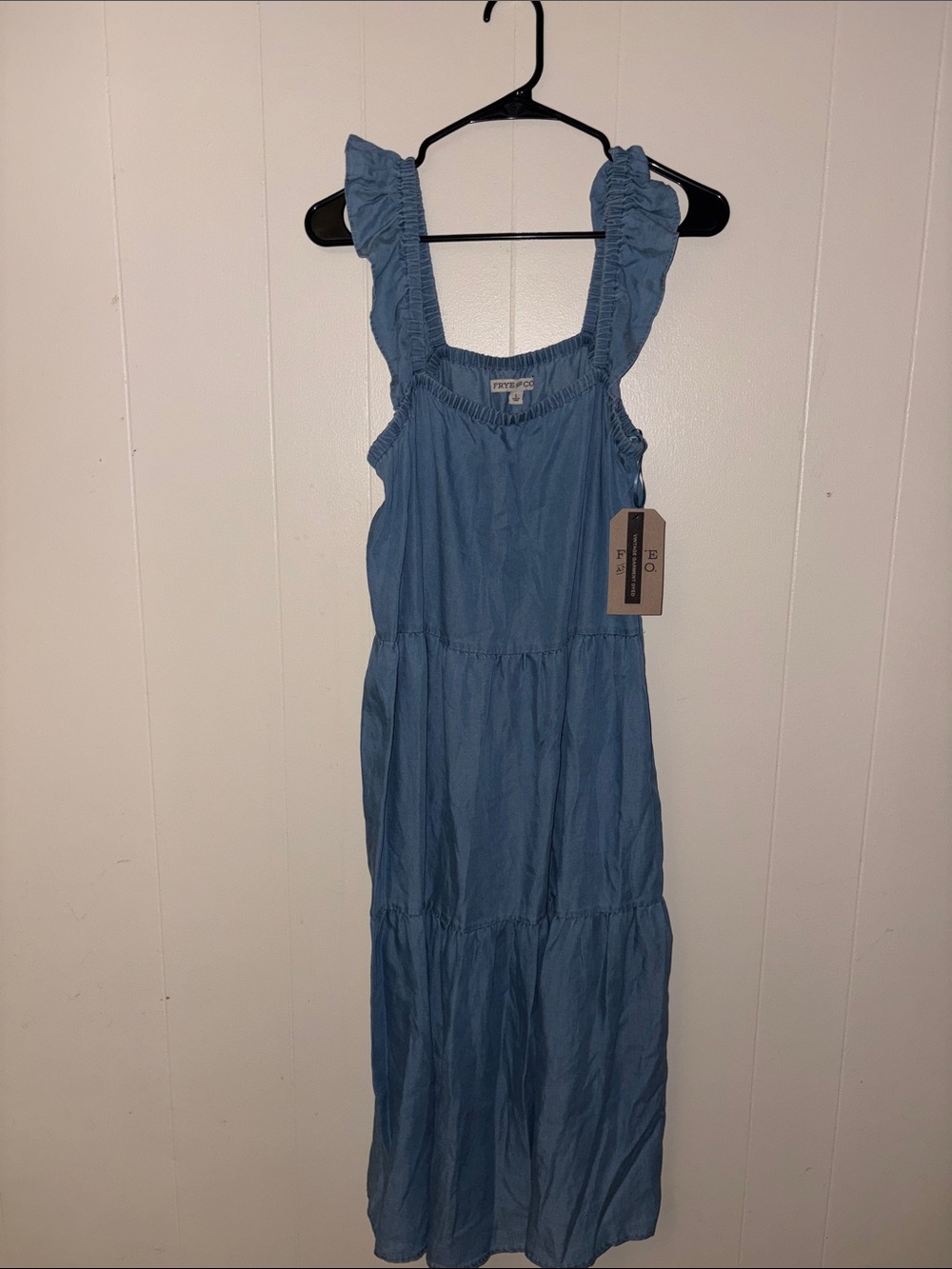 FRYE AND CO. Dusty Blue Elastic Neckline Top